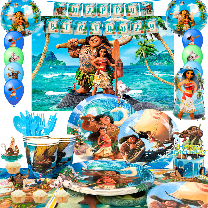 115 Pcs Moana Party Decorations and Tableware Set Tablecloth Backdrop Banner