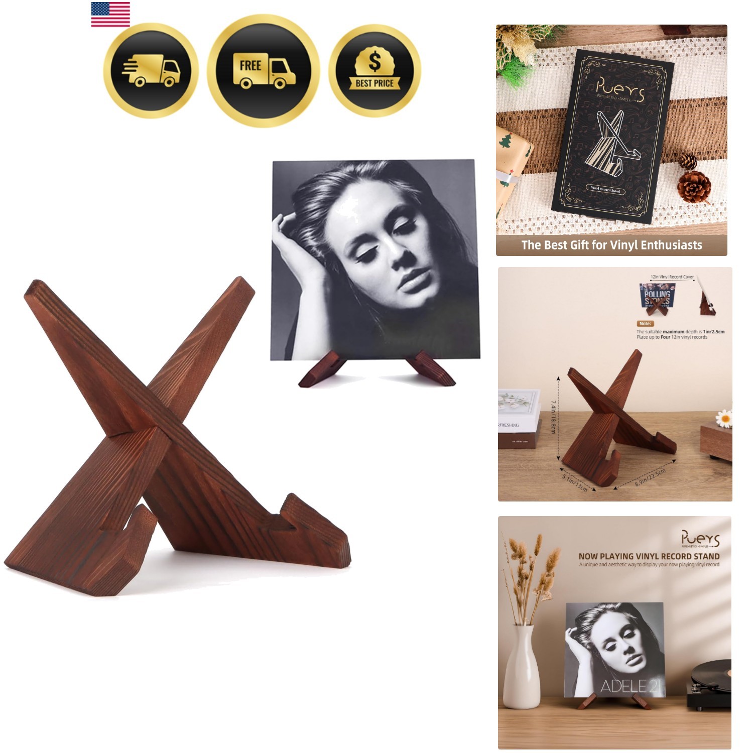 Now Playing Vinyl Record Stand, Wooden Display Vinyl Holder Stand, Retro Now