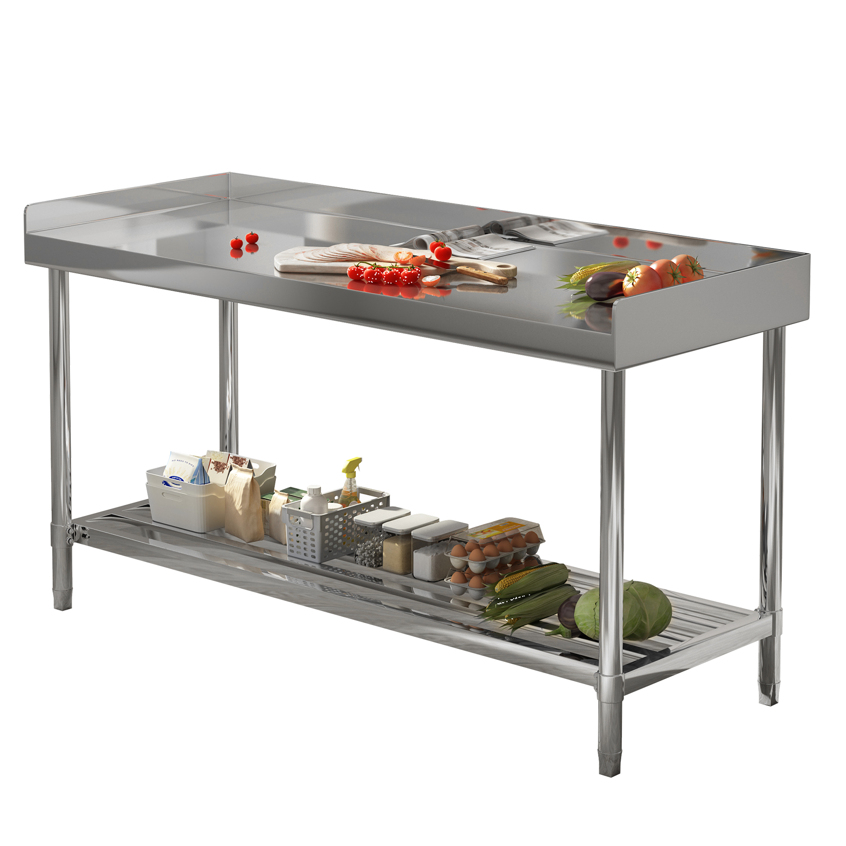 NSF Commercial Stainless Steel Work Table 3-Sided Backsplash Kitchen Prep Table