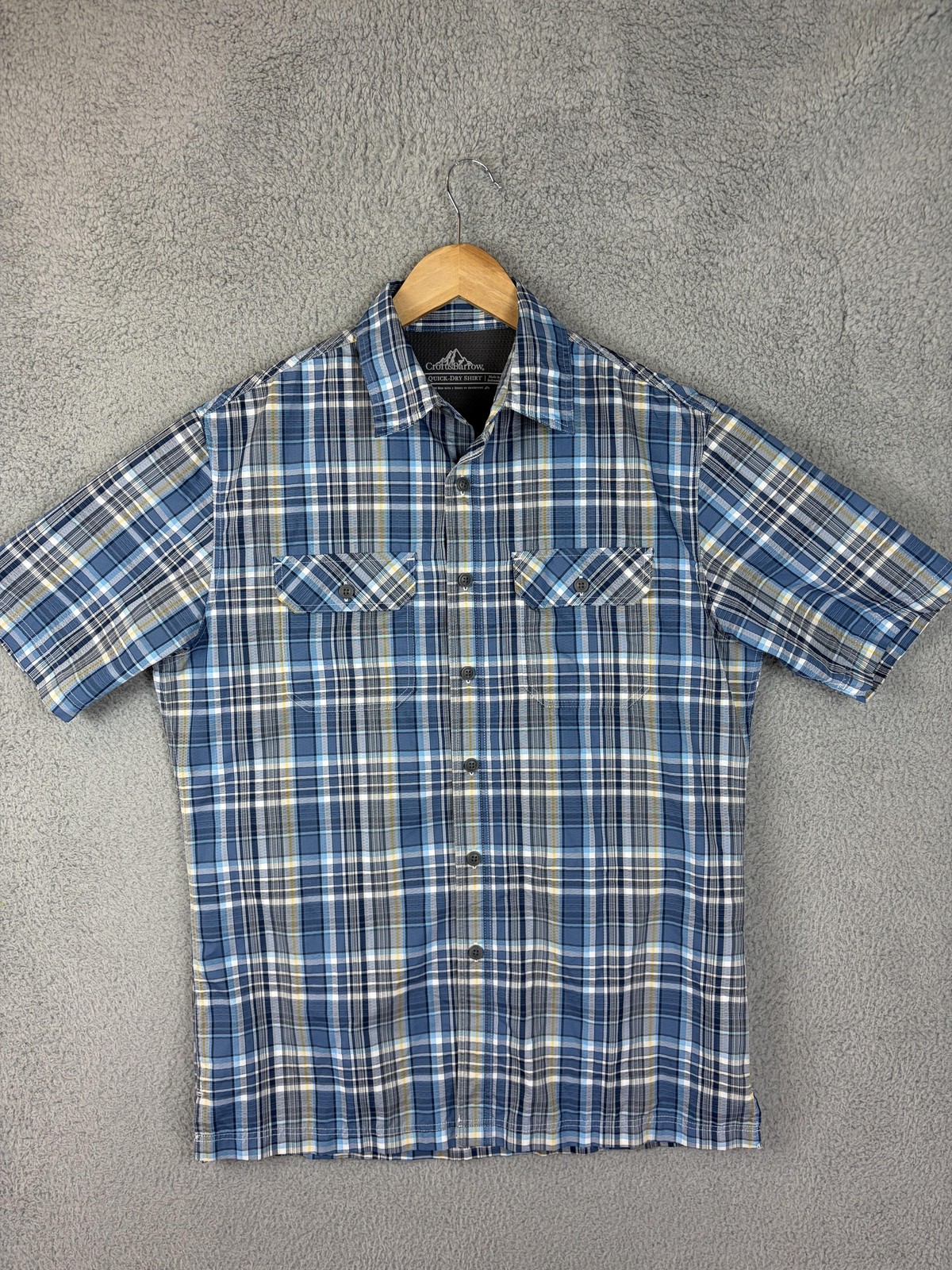 Croft & Barrow Shirt Mens Small Blue Plaid Quick Dry Short Sleeve Hiking Travel