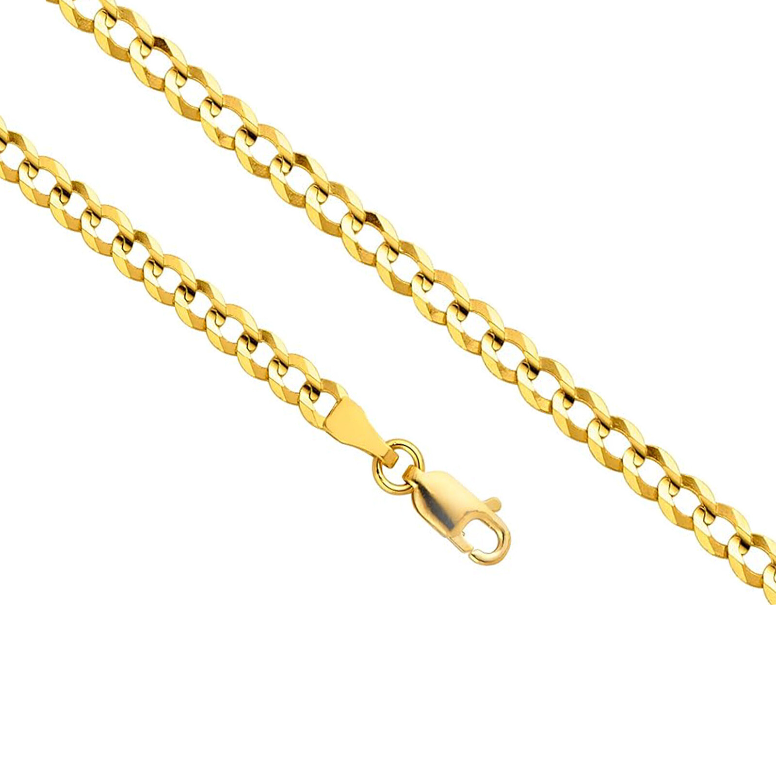 14K Real Solid Gold 2.5mm-7mm Cuban Curb Chain Necklace with Lobster Claw Clasp