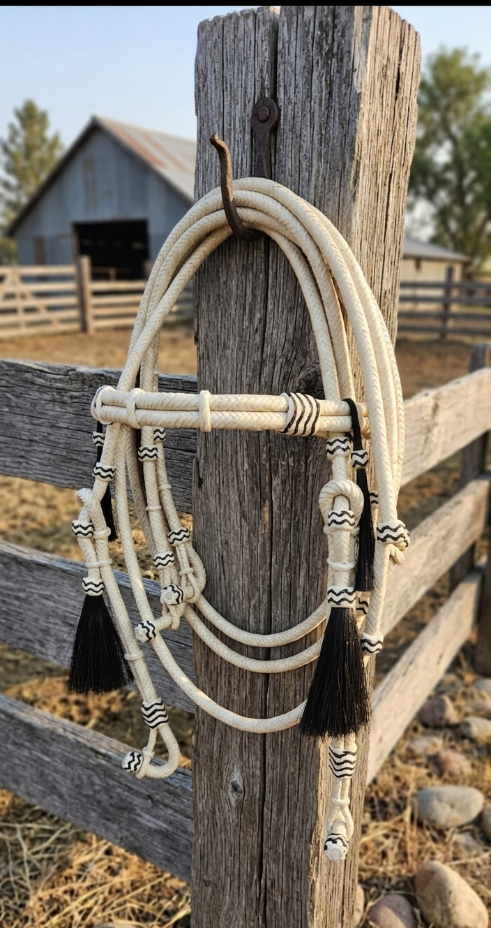 Natural Rawhide Western Leather Headstall Handmade Horse Bridle with Reins Set