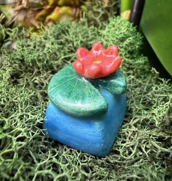 Handmade, Pink Lotus Lilypad Artisan Keycap for Mechanical Keyboards