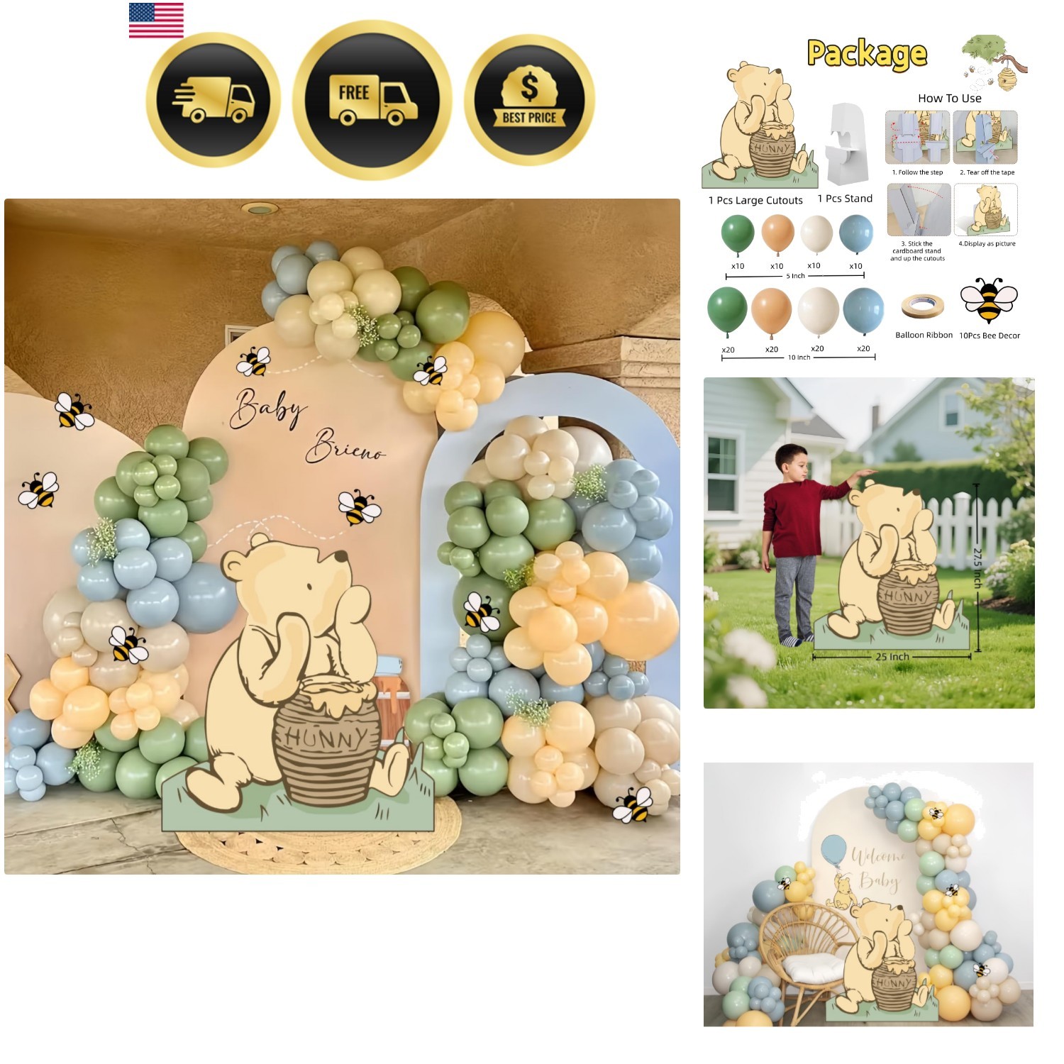 Winnie Baby Shower Birthday Decorations Large Coroplast Cutout Balloons Bee S