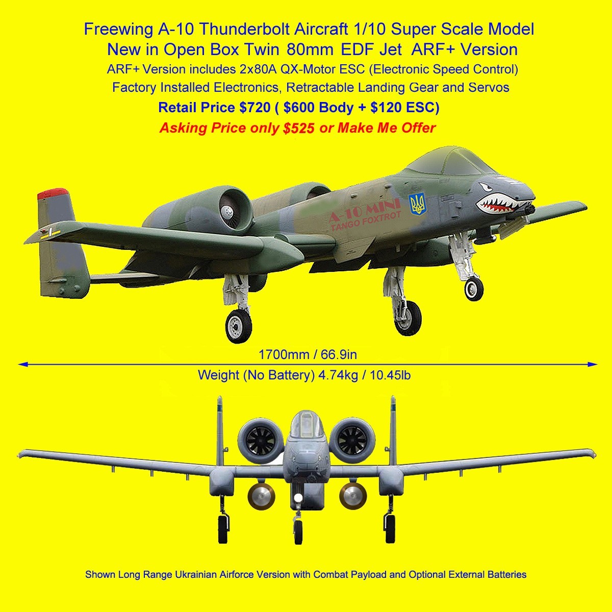 New Open Box Freewing EDF Jet A10 A-10 Thunderbolt 1/10 Scale Aircraft Model