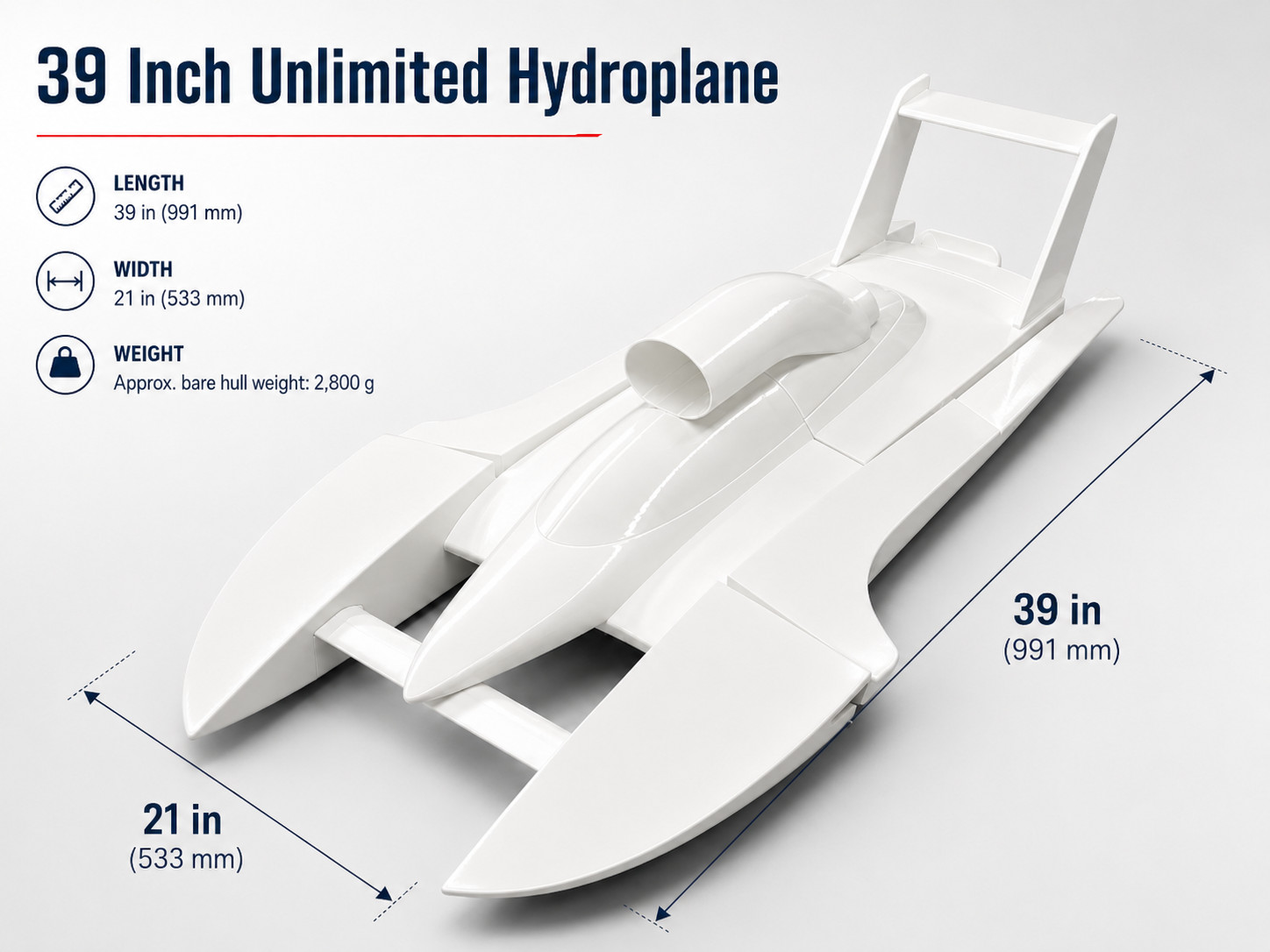 RC Unlimited Hydroplane Hull 28" 33" 39" 3D Printed High Performance Boat