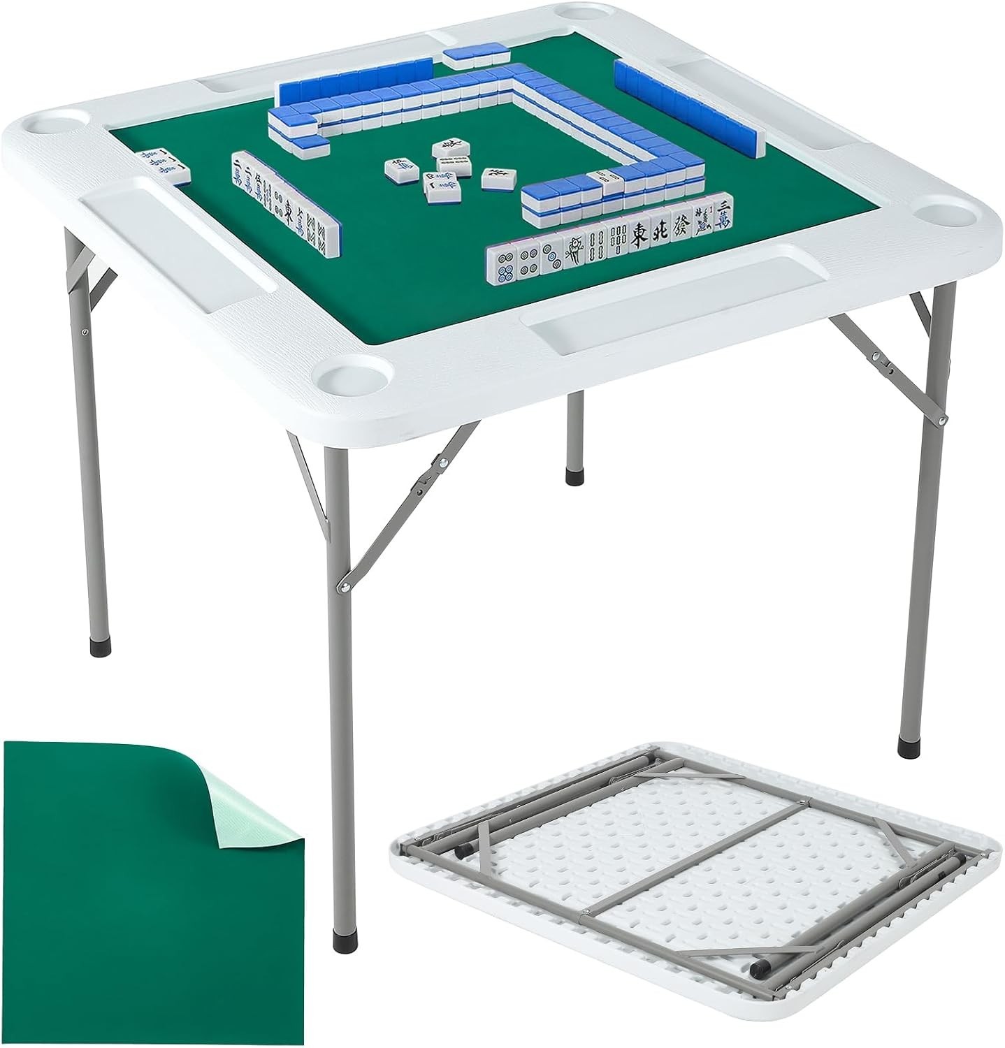 35in Folding Mahjong Table 4 Player Card Game Table with Trays