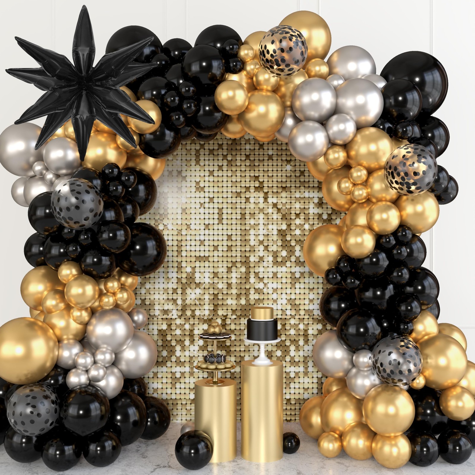 Black and Gold Balloons Arch Kit for Graduation Party Decorations, 145Pcs Bla