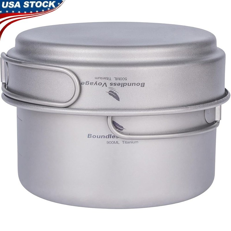 3 in 1 Titanium Camping Cookware Set Lightweight Portable Outdoor Cooking Gear
