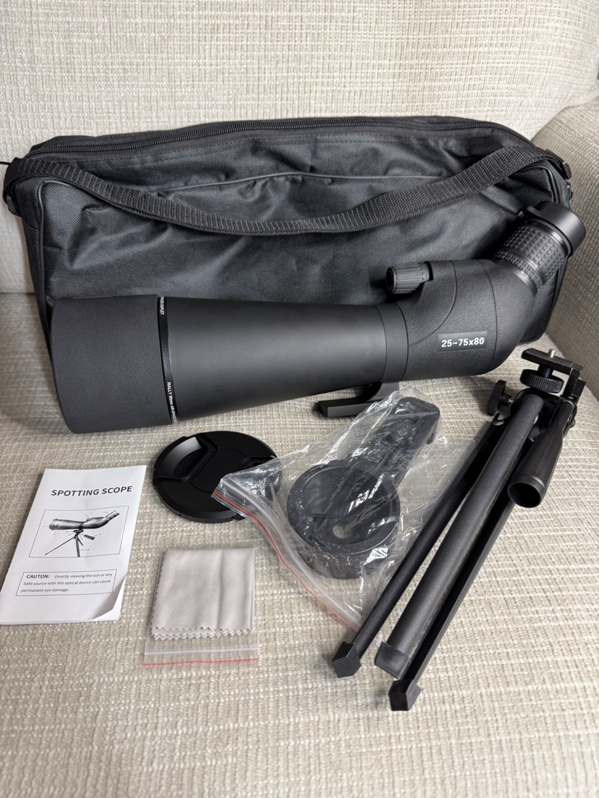Spotting Scope 25-75 80 w/Tripod Phone Adapter Carrying Bag