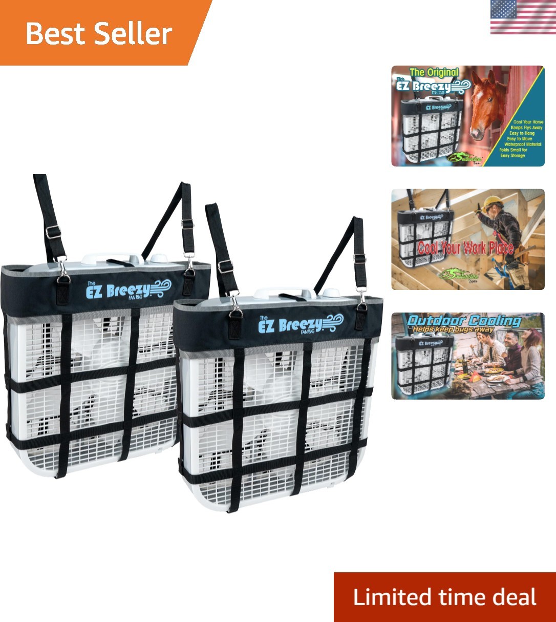 EZ Breezy Box Fan Holder, Horse Stall Classic Fan Bag, Stable Supplies, Horse