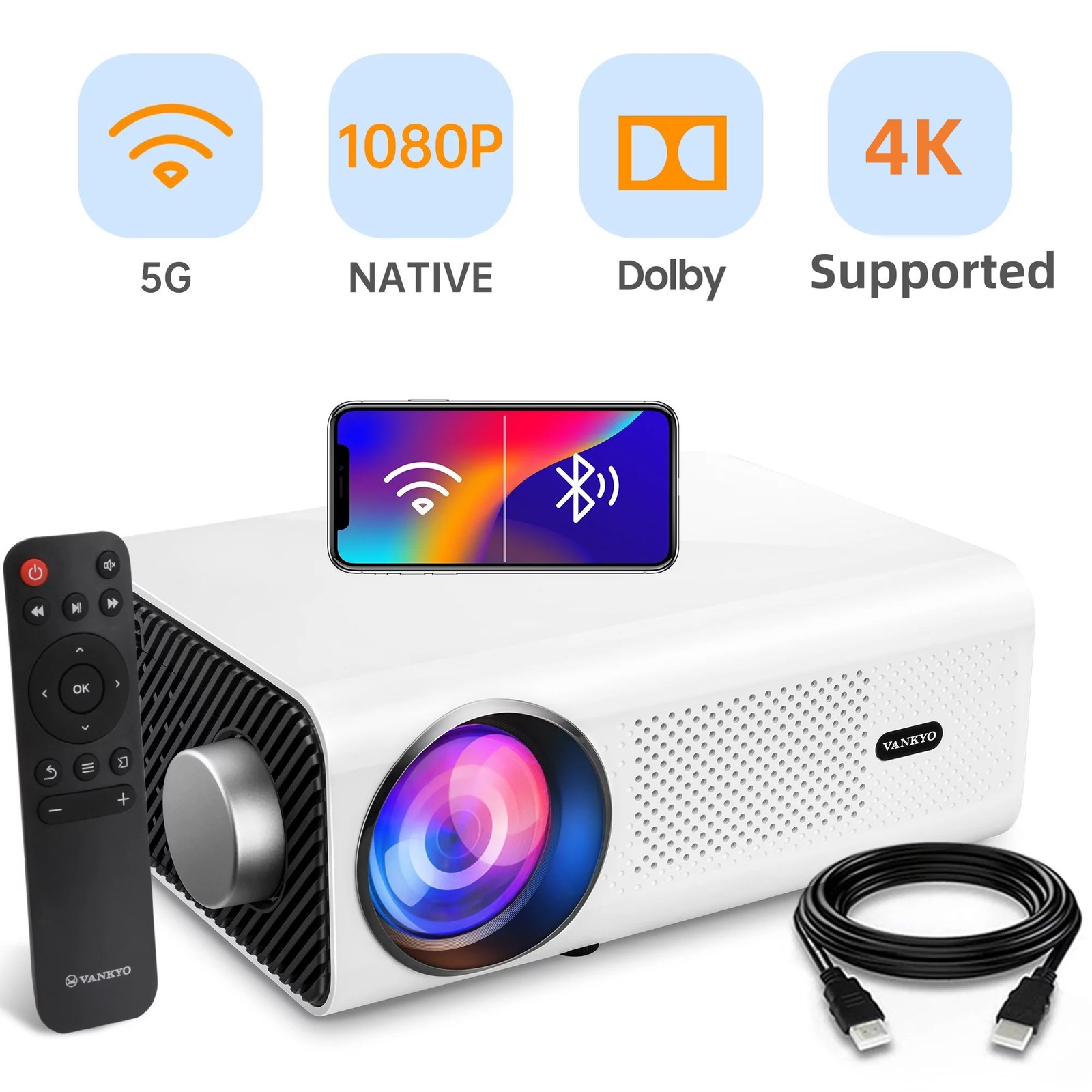 4K Projector Dolby 45000 Lumen LED 1080P 5G WiFi Bluetooth Portable Home Theater