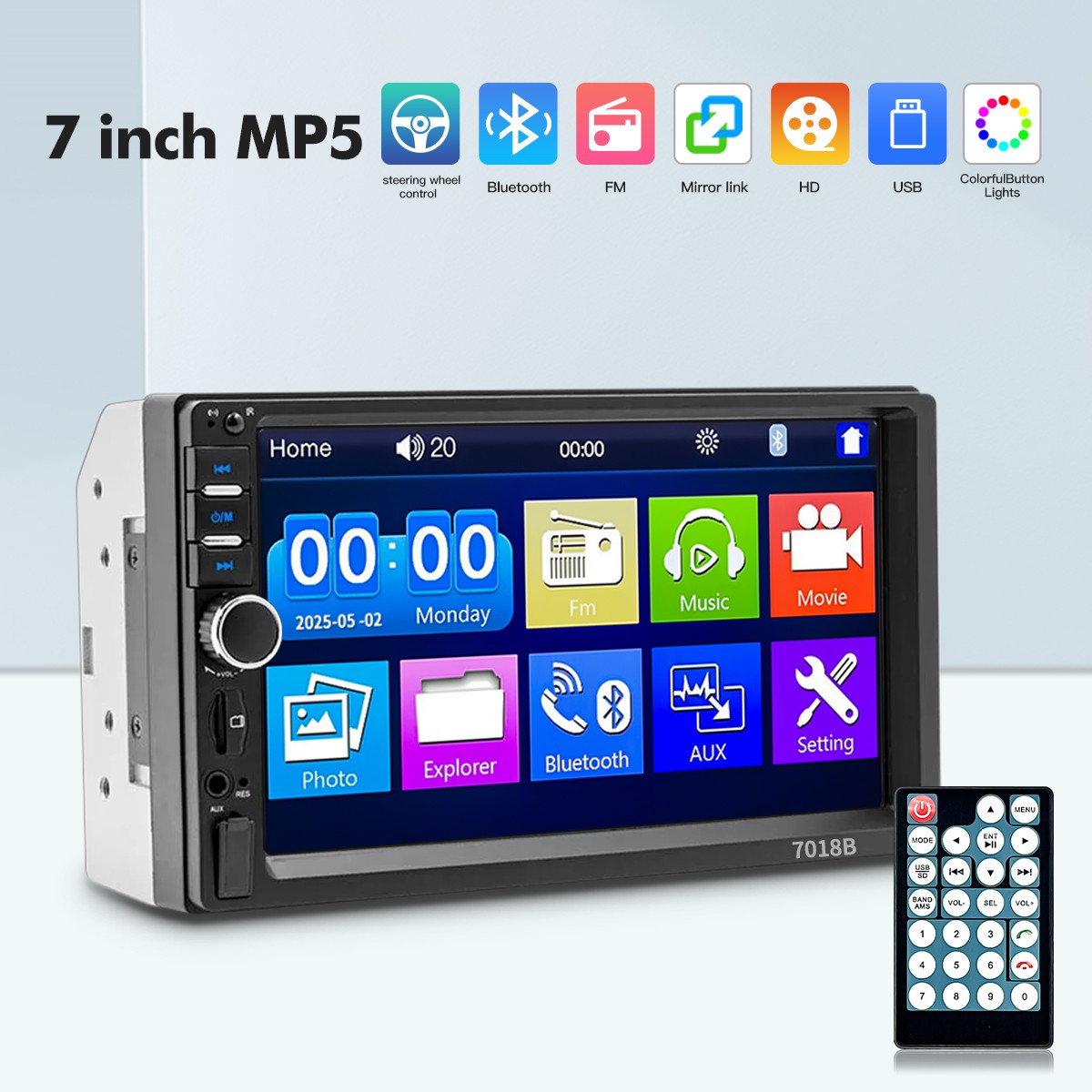 7" Double DIN Touchscreen MP5 Car Stereo Bluetooth FM USB AUX Video Player