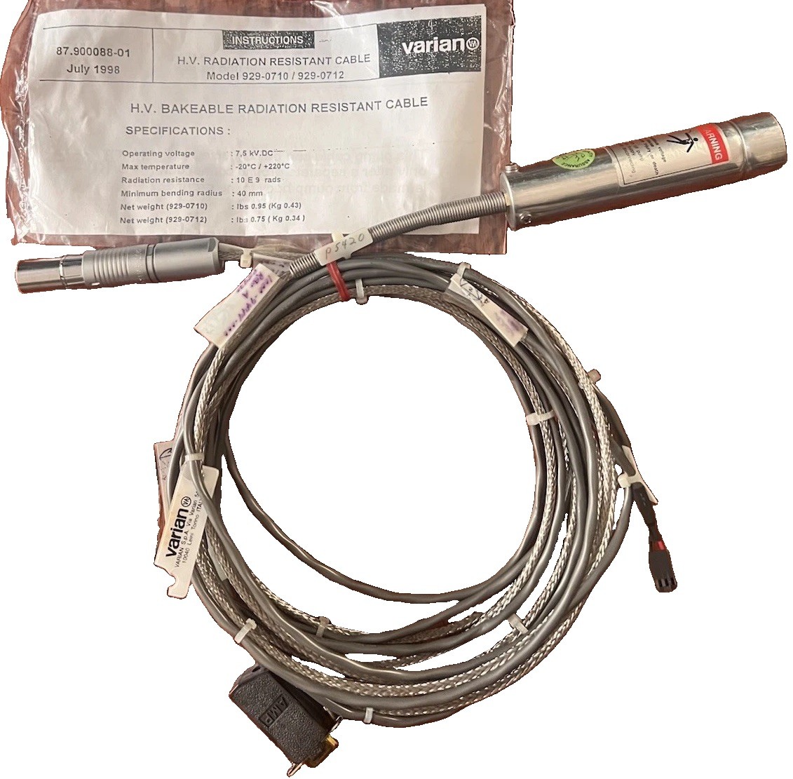 Varian 929-0710 / 929-0712 H.V Radiation Resistant Cable 7.5kV 1000-9444-000