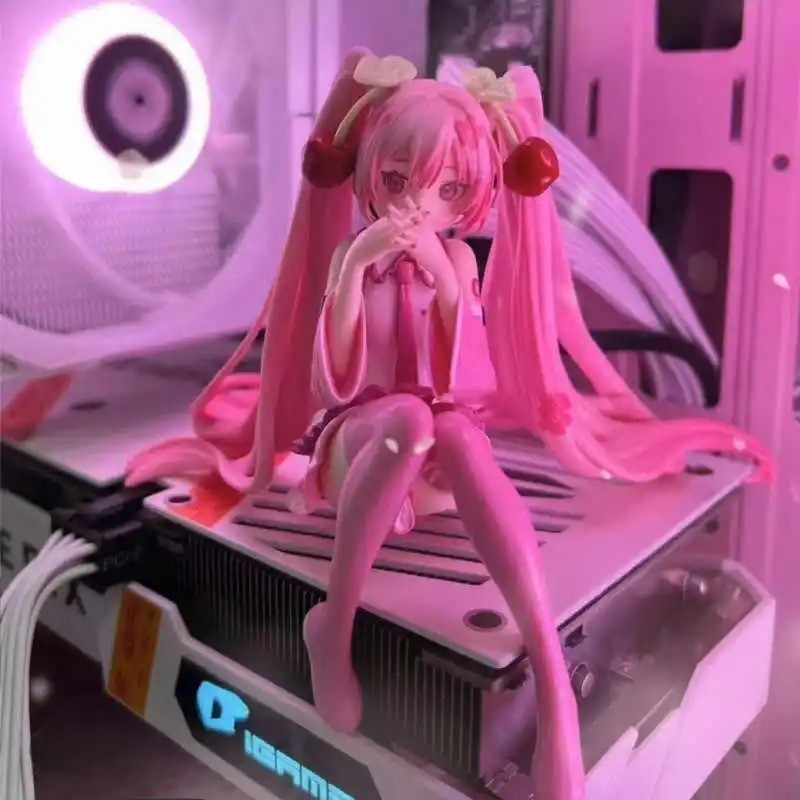 New Hatsune Miku Anime figure Pink dress Sitting Posture PVC Model Action Toys