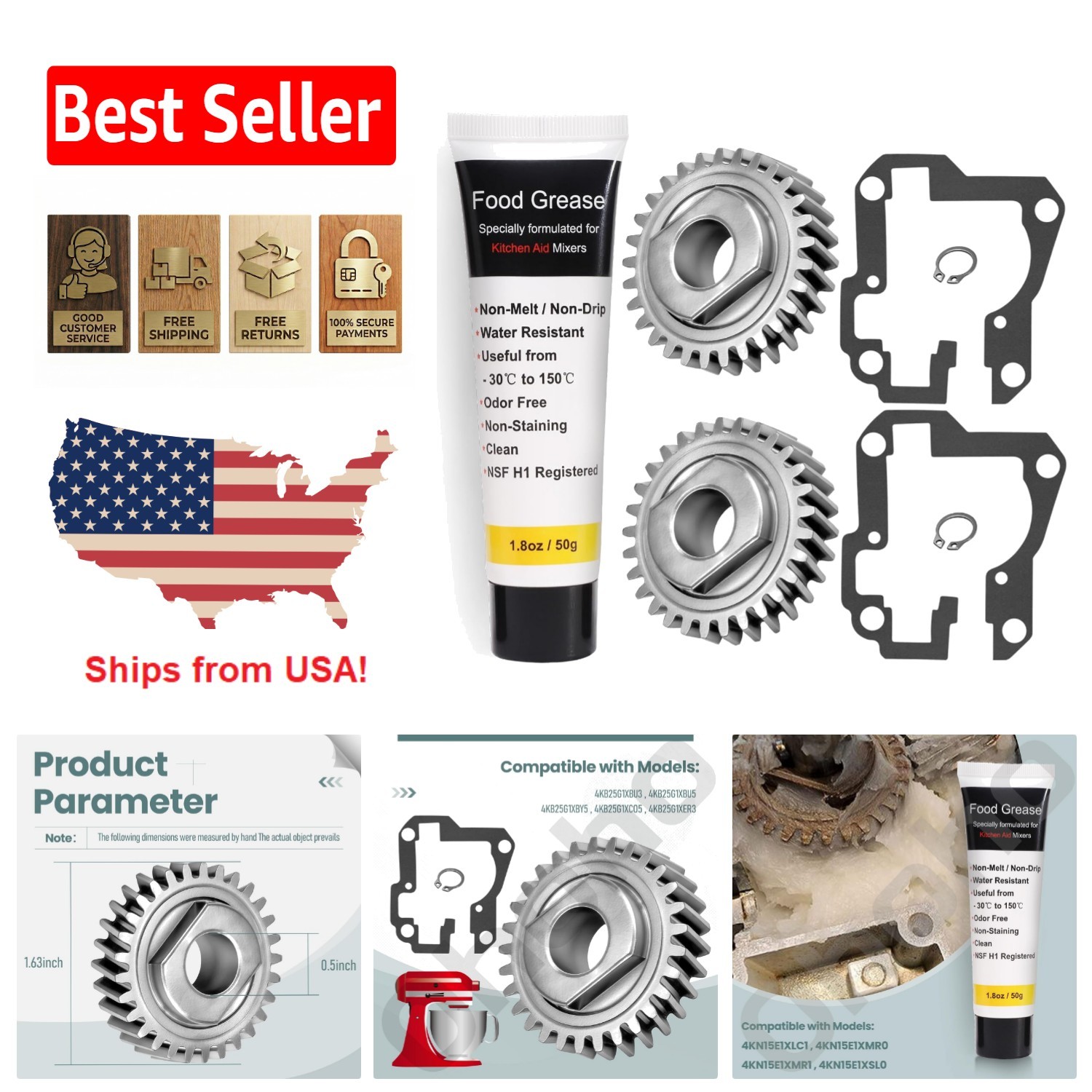 Replacement Worm Gear Set - 2 Pack for KitchenAid/Whirlpool 5QT & 6QT Mixers