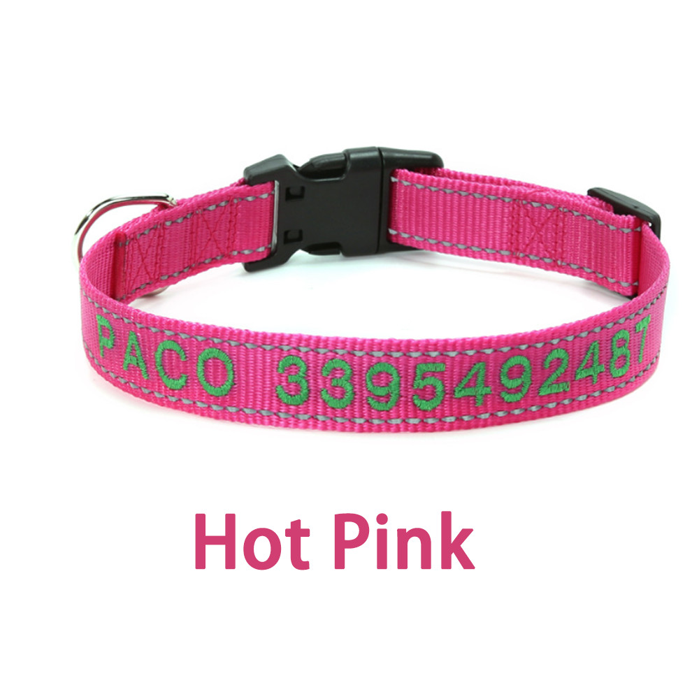 Personalized Dog Collar - Embroidered Reflective Nylon with ID, Name & Phone US