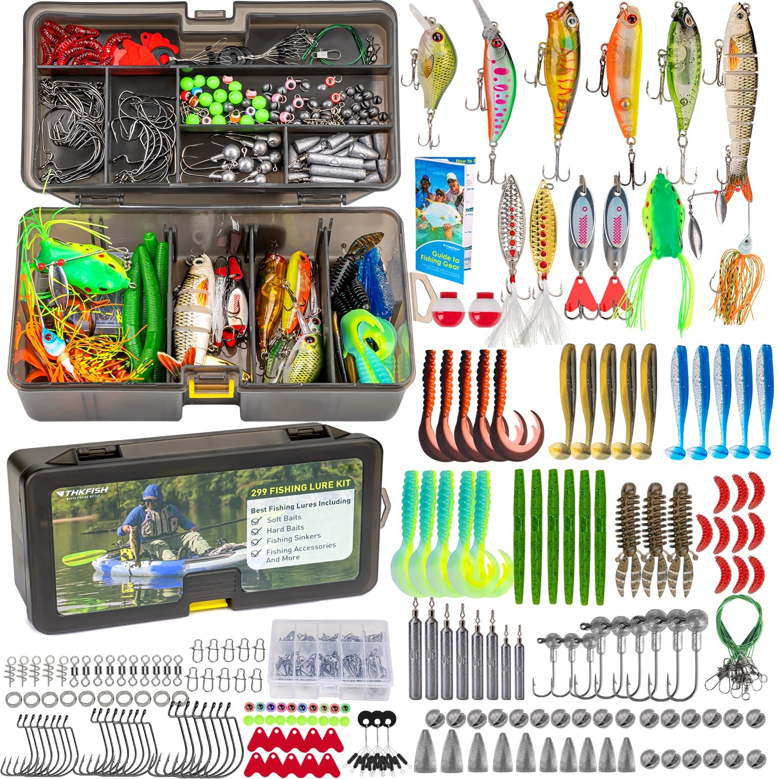 413-153PCS Fishing Lures Accessories Kit with Tackle Box Complete Fish Tools Set