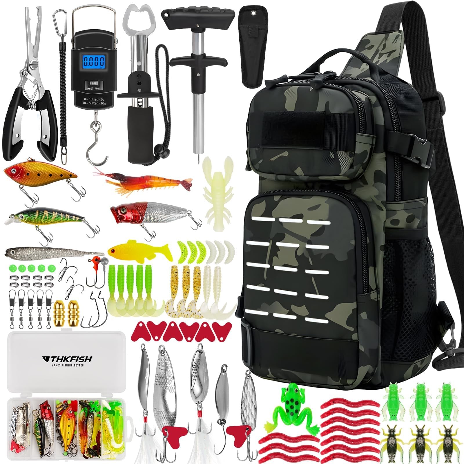 85Pcs Fishing Tool Kit, Fishing Backpack with Tackle Boxes Included Tackle Kit