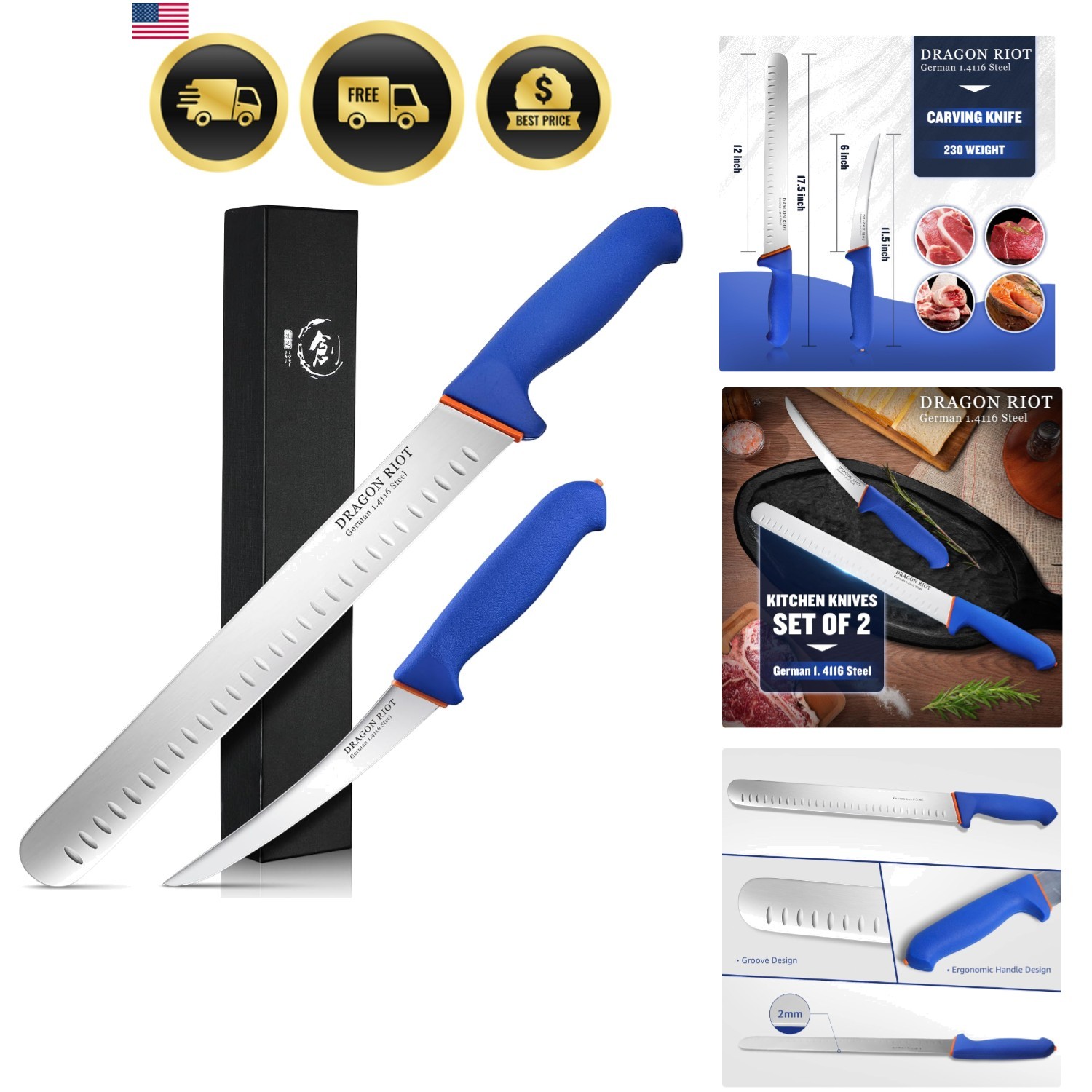 Carving Knife Set for Meat 6 Inch Curved Beef Brisket Trimming and Boning Kni