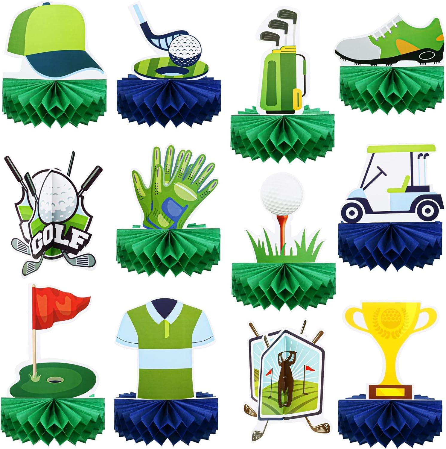 12Pcs Golf Honeycomb Centerpieces Birthday Shower Table Sports Party Decorations