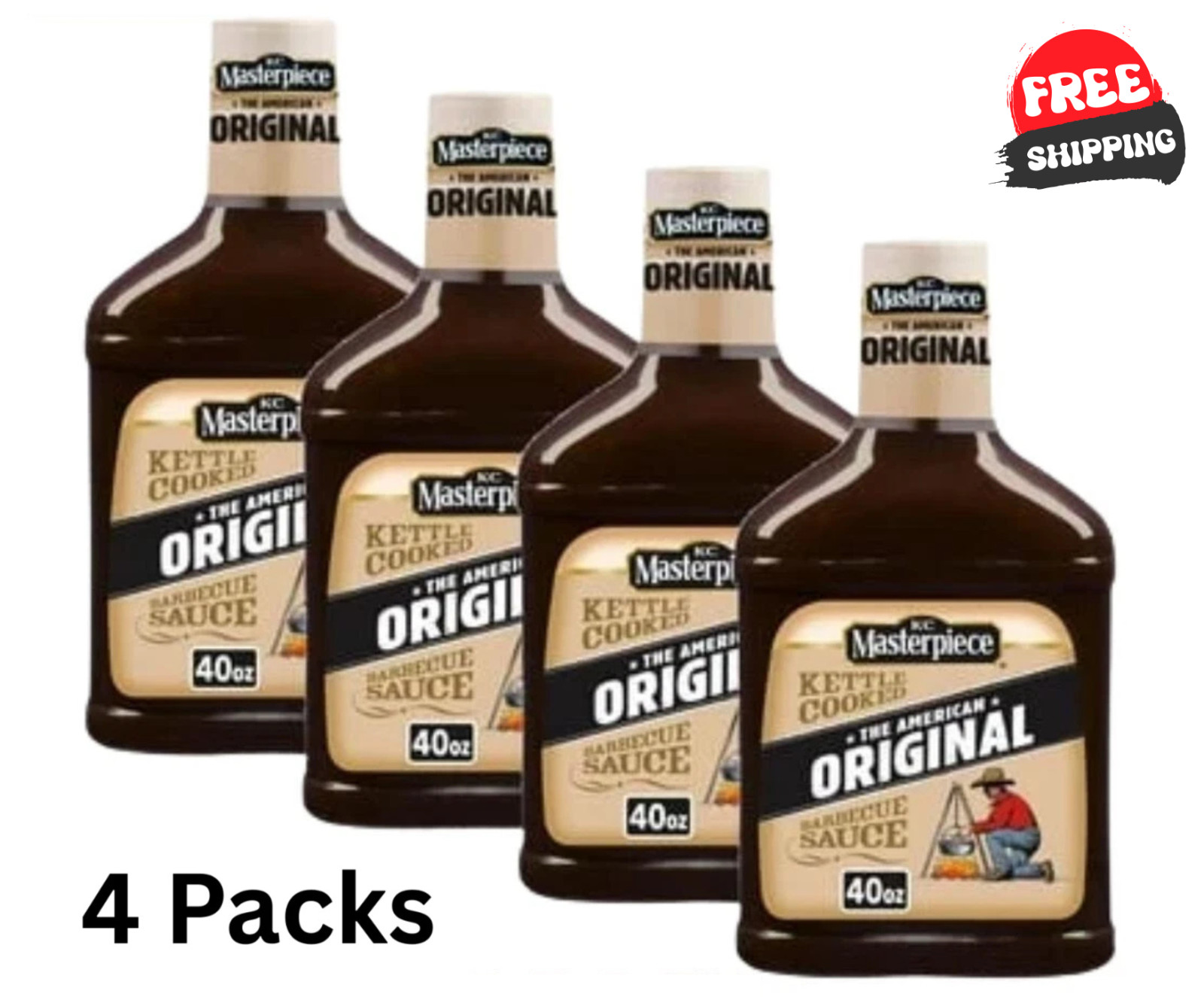 4 pack) KC Masterpiece Original Barbecue Sauce, 40 oz Free Ship