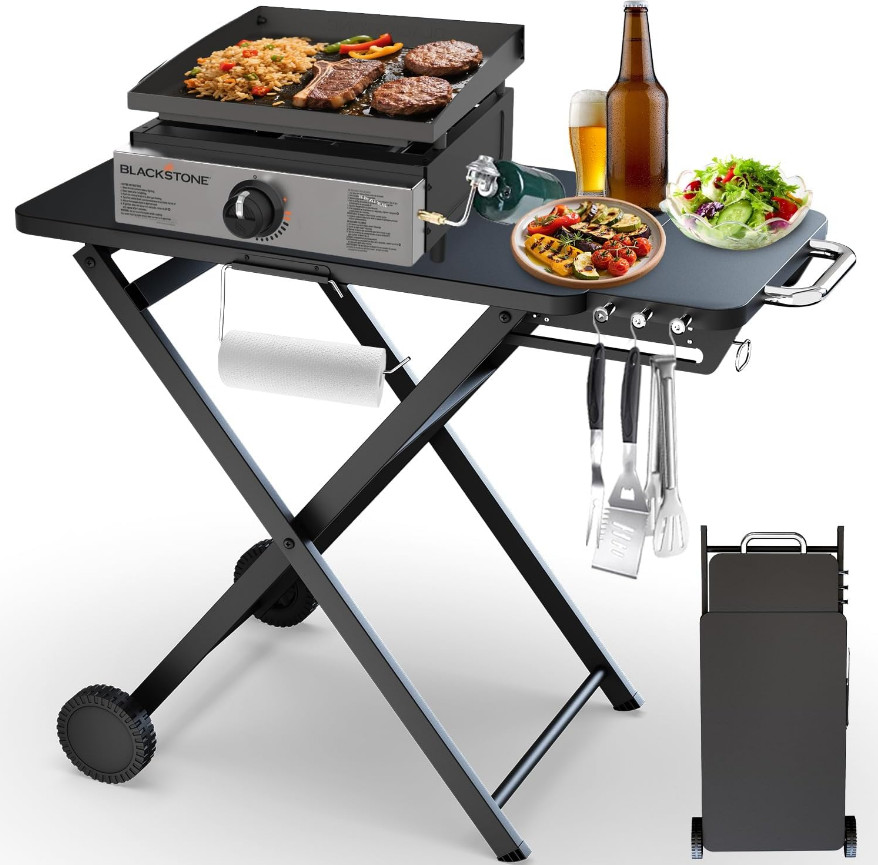 Outdoor Grill Cart Table w/Wheels for Blackstone Ninja Woodfire Ooni 34X20"