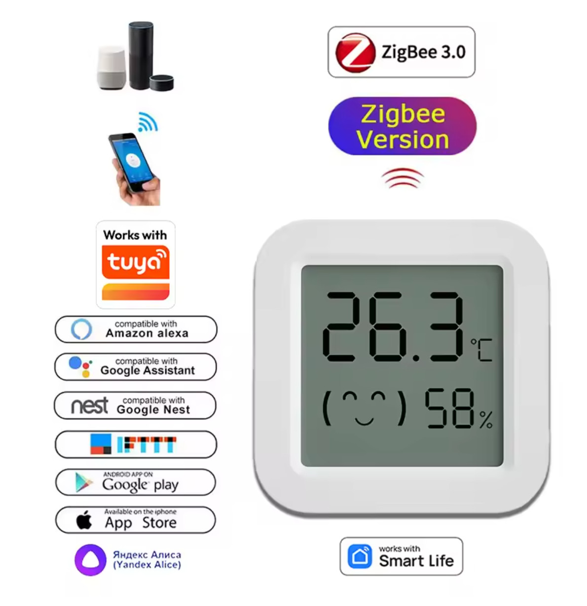 Zigbee Temperature Humidity Sensor For Smart Home LCD Screen Works With Tuya