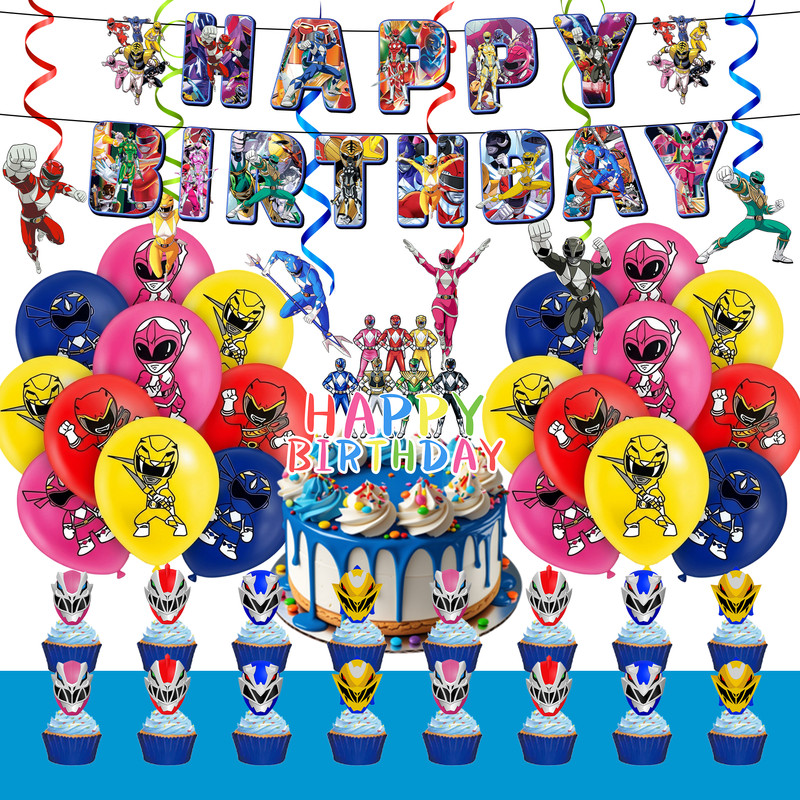 Power Rangers Birthday Party Decorations Set Balloon Banner Cake Topper for Kids