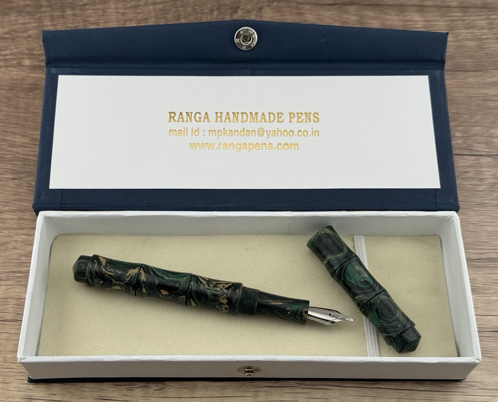 Ranga Bamboo Eyedropper Fountain Pen - Green Ebonite - 1.5 Stub w/ Ebonite Feed