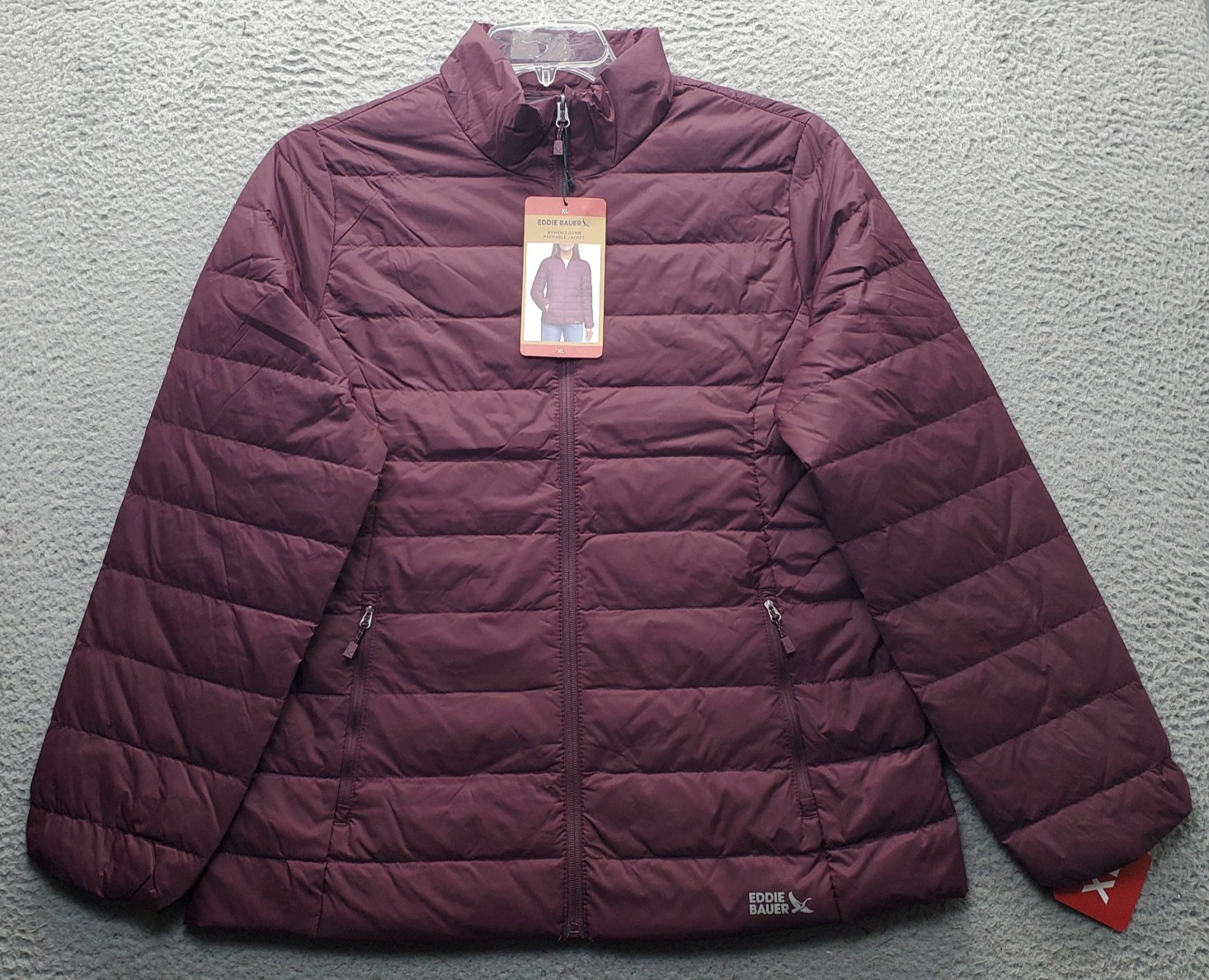 Eddie Bauer 650 Down Packable Travel Jacket Women XL Burgundy Lightweight Zip Up