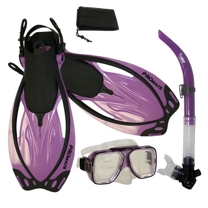 Snorkeling Scuba Dive Gear Mask Snorkel Fins Package Set with Mesh Carrying Bag