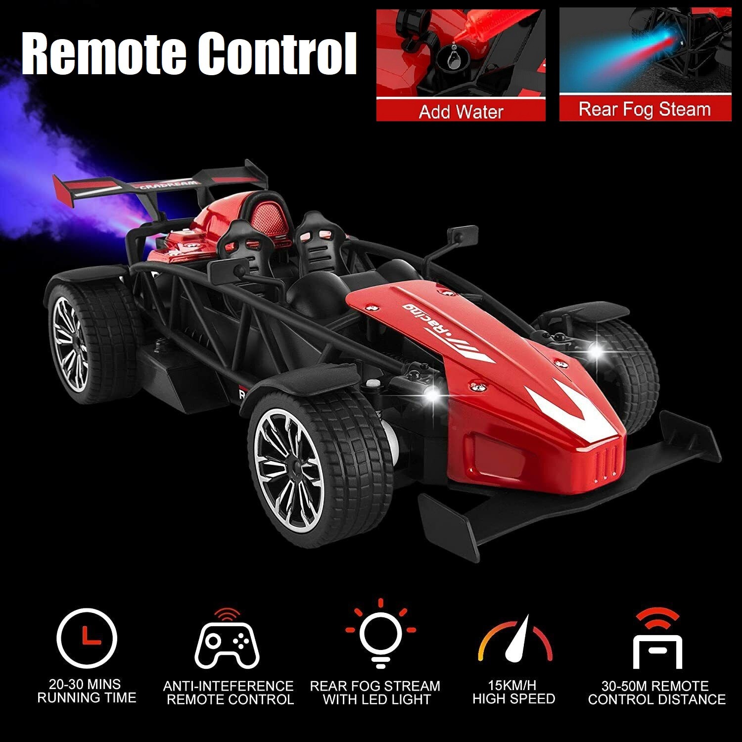 2.4Ghz RC Cars Remote Control Car Kids w/ LED Rear Fog Steam Xmas Gifts 2025 US