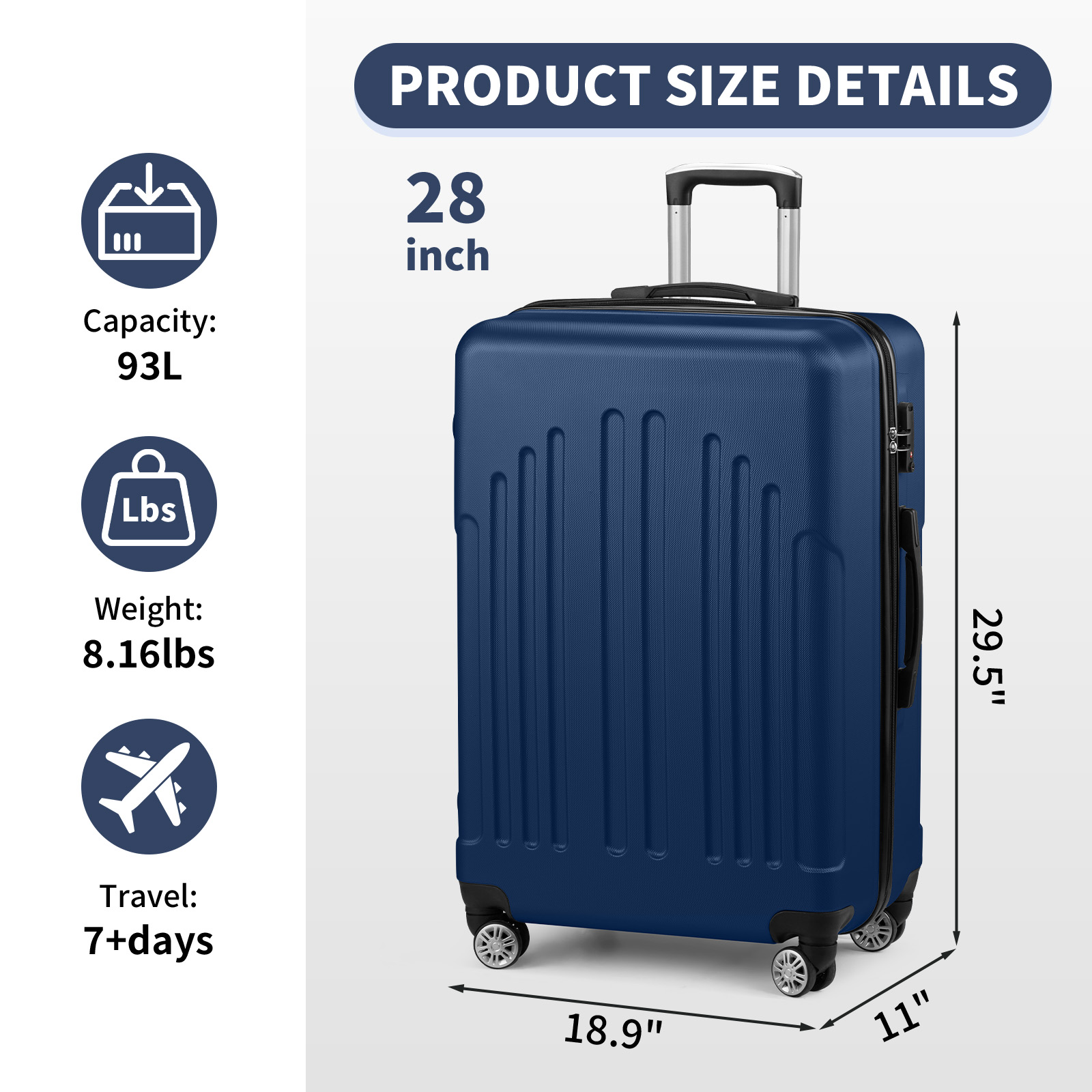 20"/24"/28" Hardshell Carry On Luggage with Spinner Wheels Lightweight Suitcase