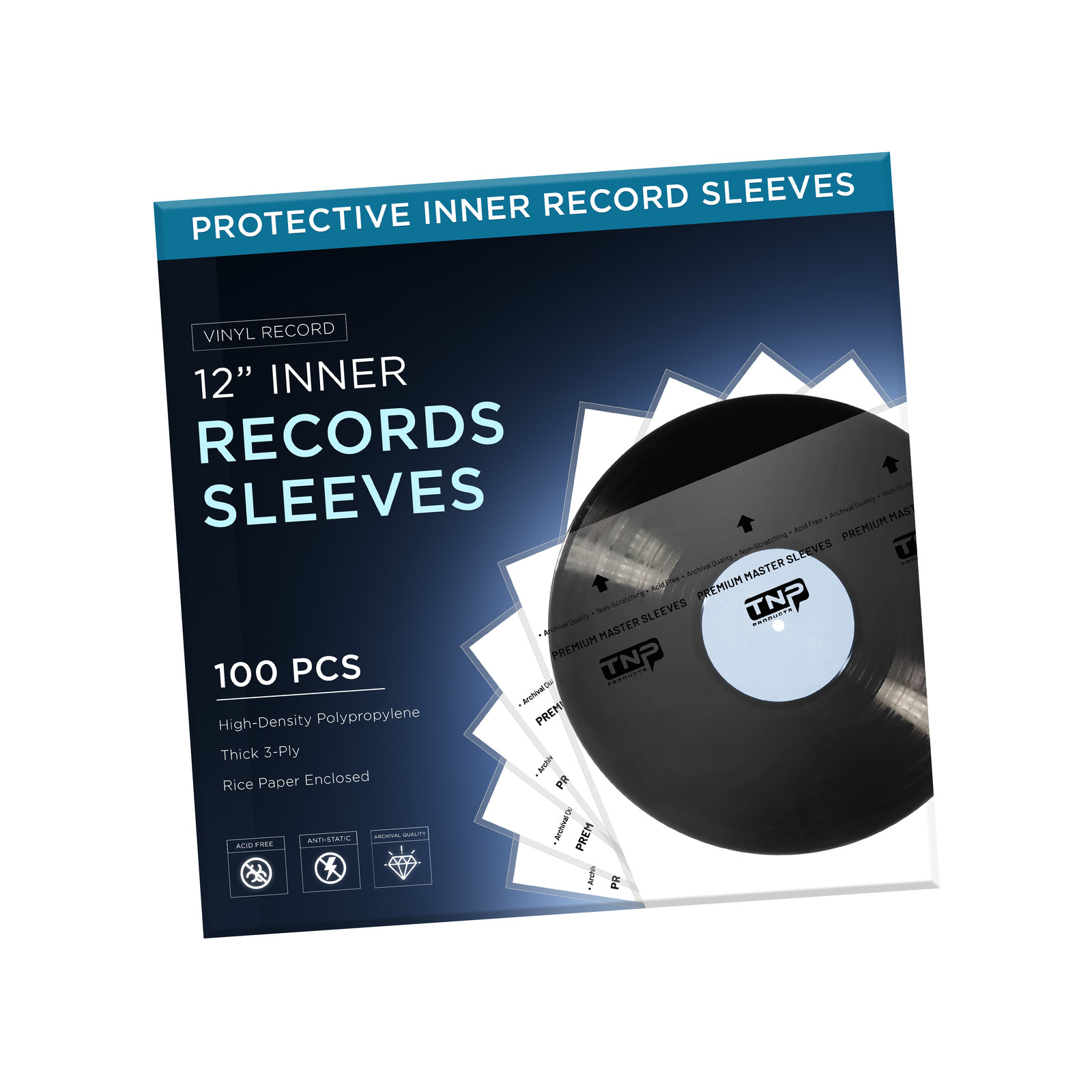 100 Vinyl Inner Sleeves Cover - Thick 3-Ply Vinyl Record Sleeves 12" x 12