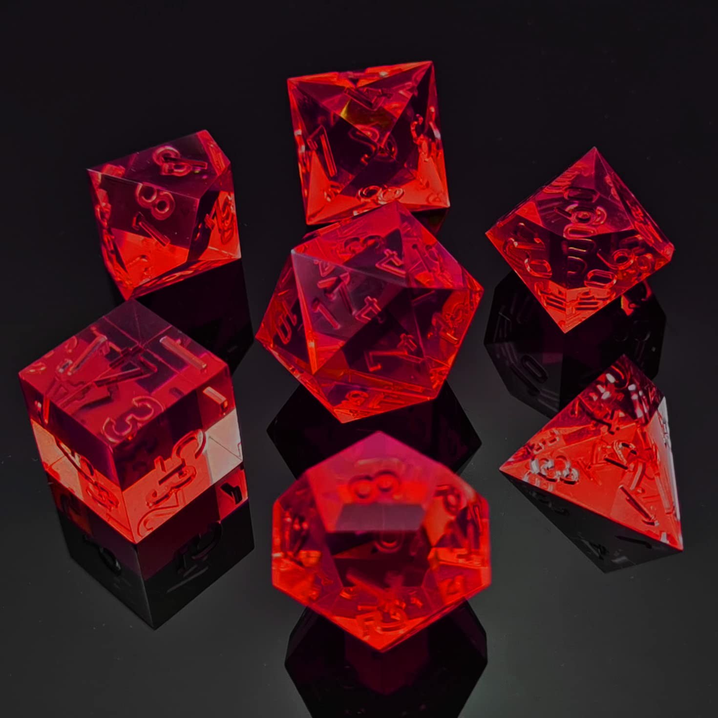 Bescon Crystal Clear Sharp Edge DND Dice Set of 7, Ruby Polyhedral D&D Dice