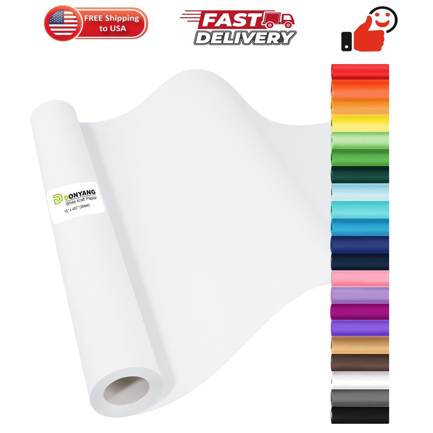 White Wrapping Paper Craft Paper Kraft Paper Roll 15" x 450", Bulletin Board