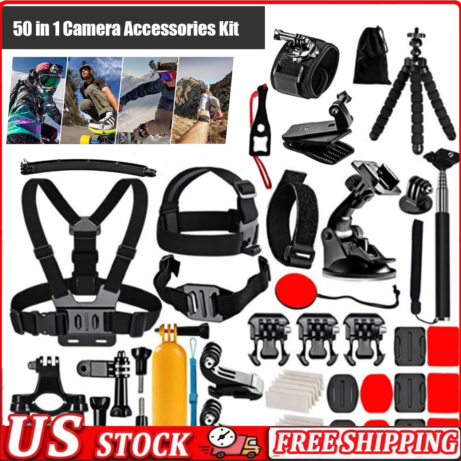 Action Camera Accessories Kit 50 in 1 Compatible with GoPro Hero/DJI Osmo Action