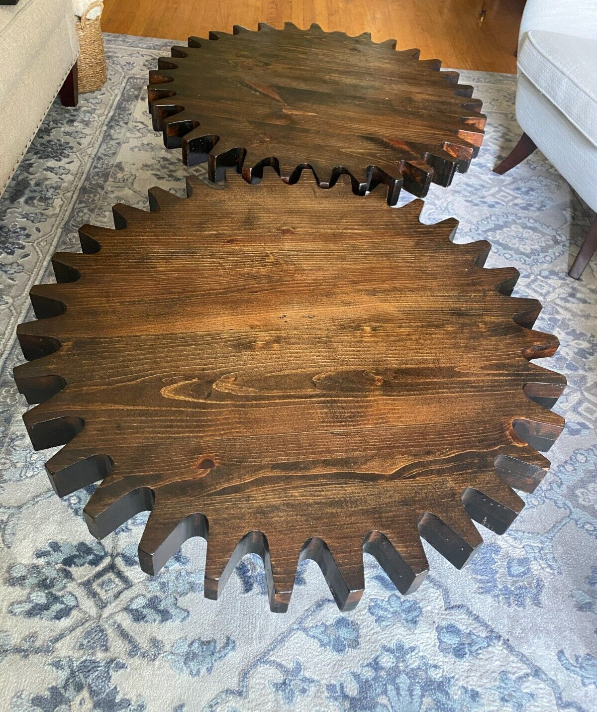 Cog Wheel Spinning Gear Sprocket Coffee Table x 2 Late 1960's MidCentury Modern