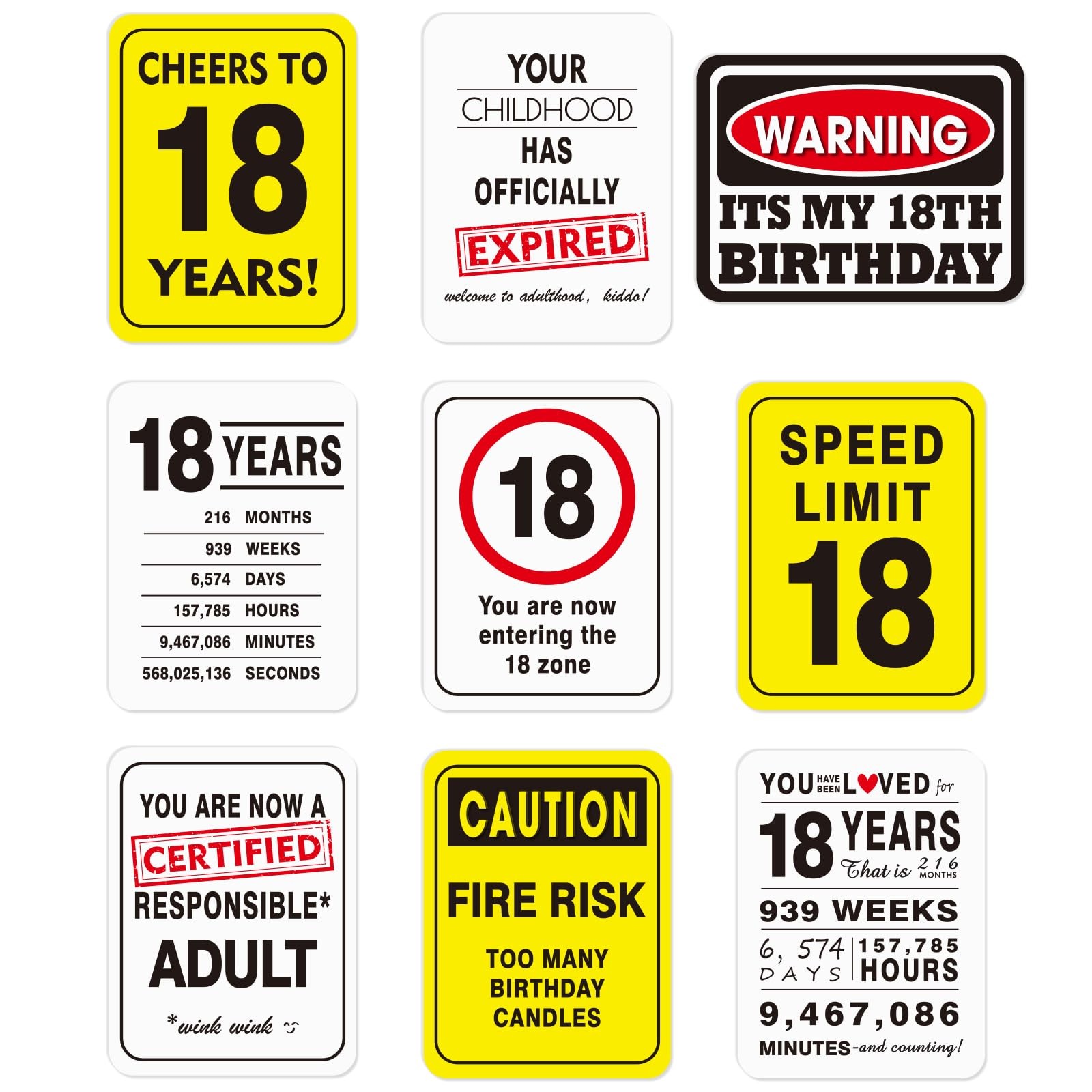 WERNNSAI 18th Birthday Party Decorations - 9PCS Wall Signs Funny Tags for Teenag