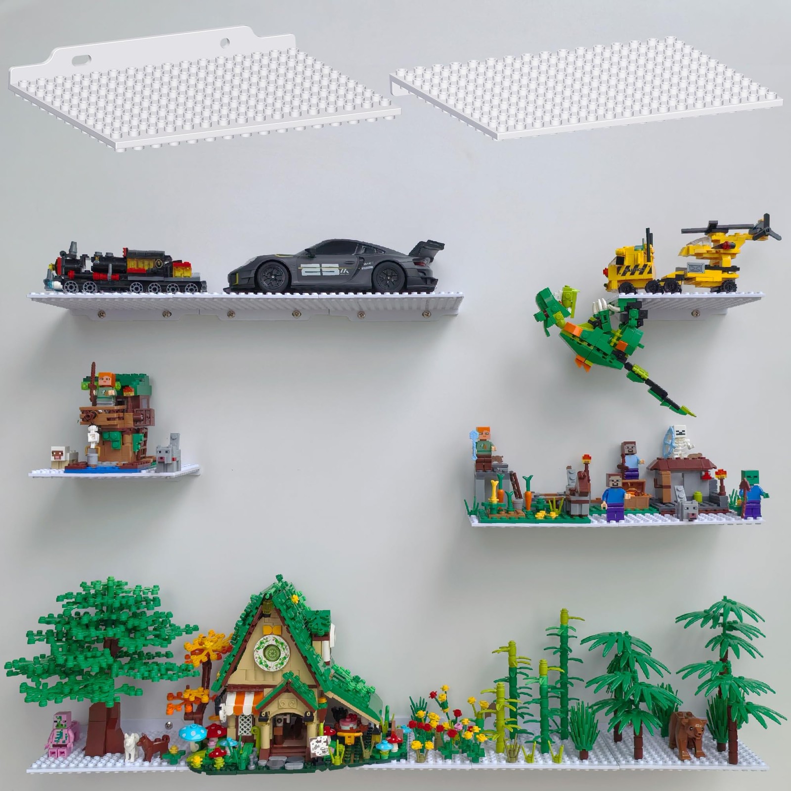6 Pack Wall Display Shelf for Lego Standard Bricks, 4x5 inch Dual-Sided, 16x1
