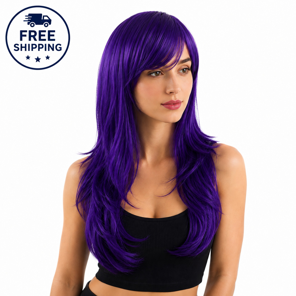 Purple 70cm Long Curly Fashion Anime Wig For Custom Party & Cosplay | Charming W