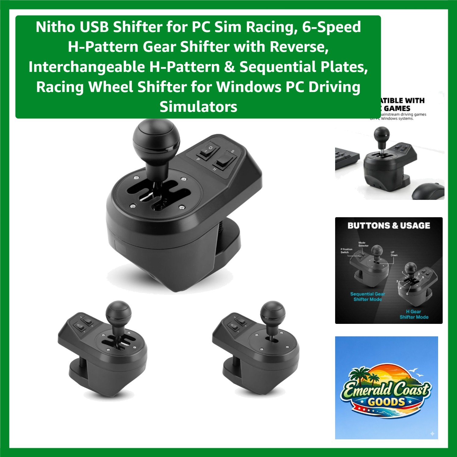 Interchangeable USB Shifter for PC Sim Racing - H-Pattern & Sequential Modes