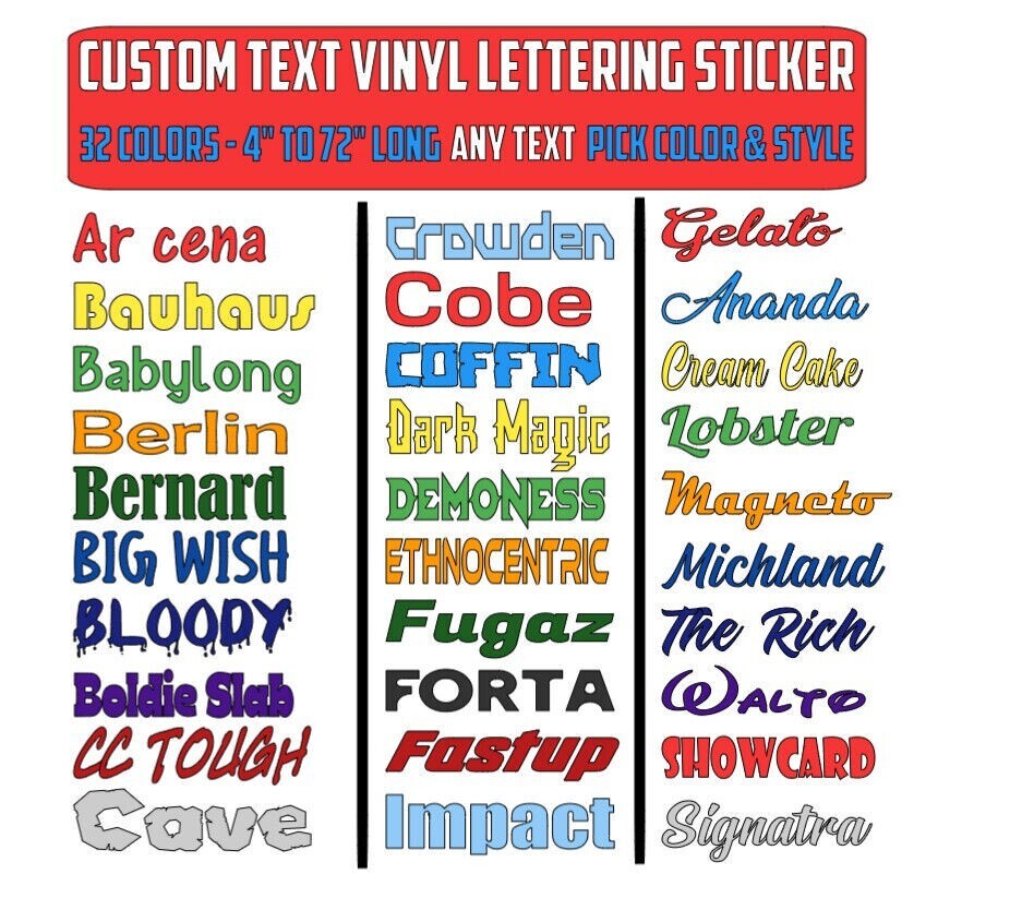 Custom Text Vinyl Lettering Sticker Decal Personalized -ANY TEXT - ANY NAME - 2