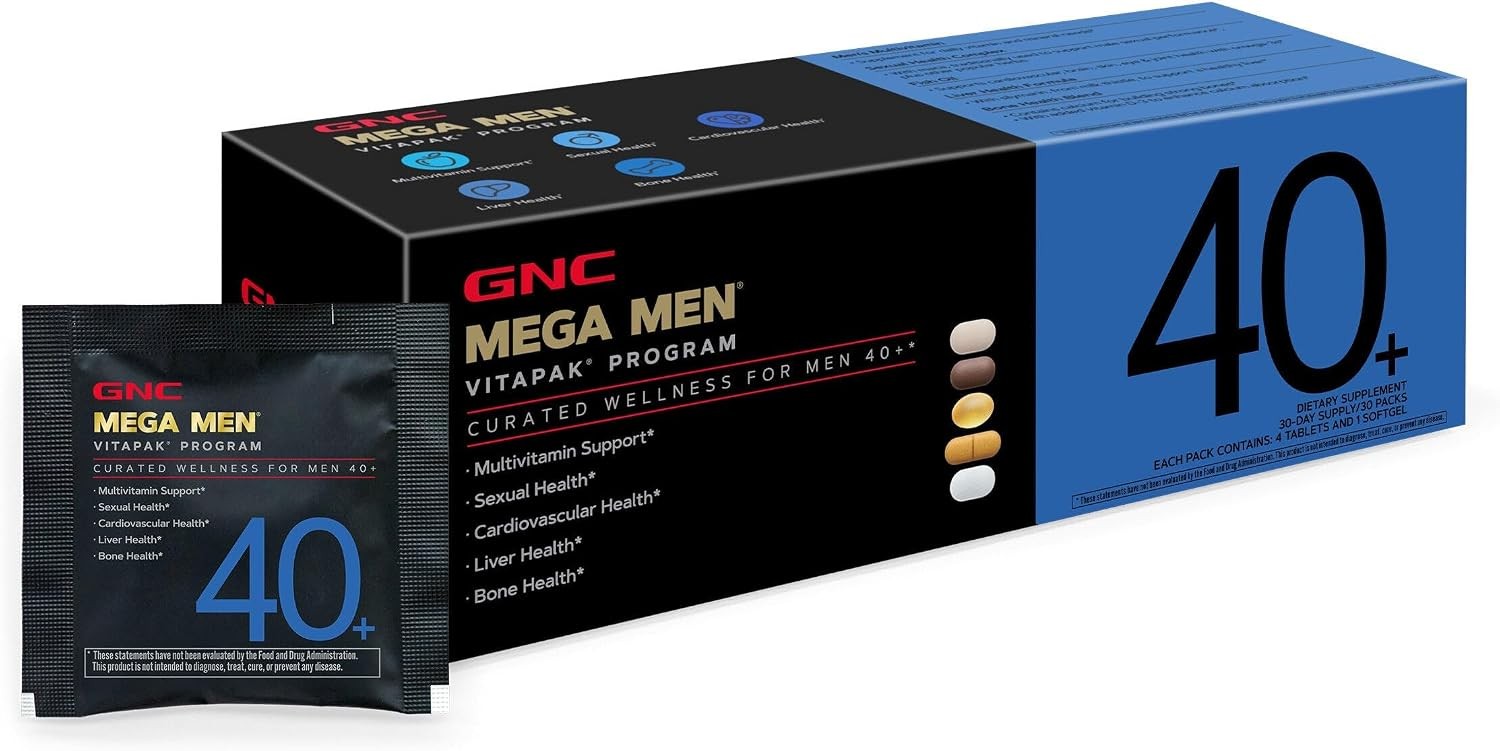 GNC Mega Men 40+ Vitapak, 5-in-1 Multivitamin Pack, Energy Production, Men's H
