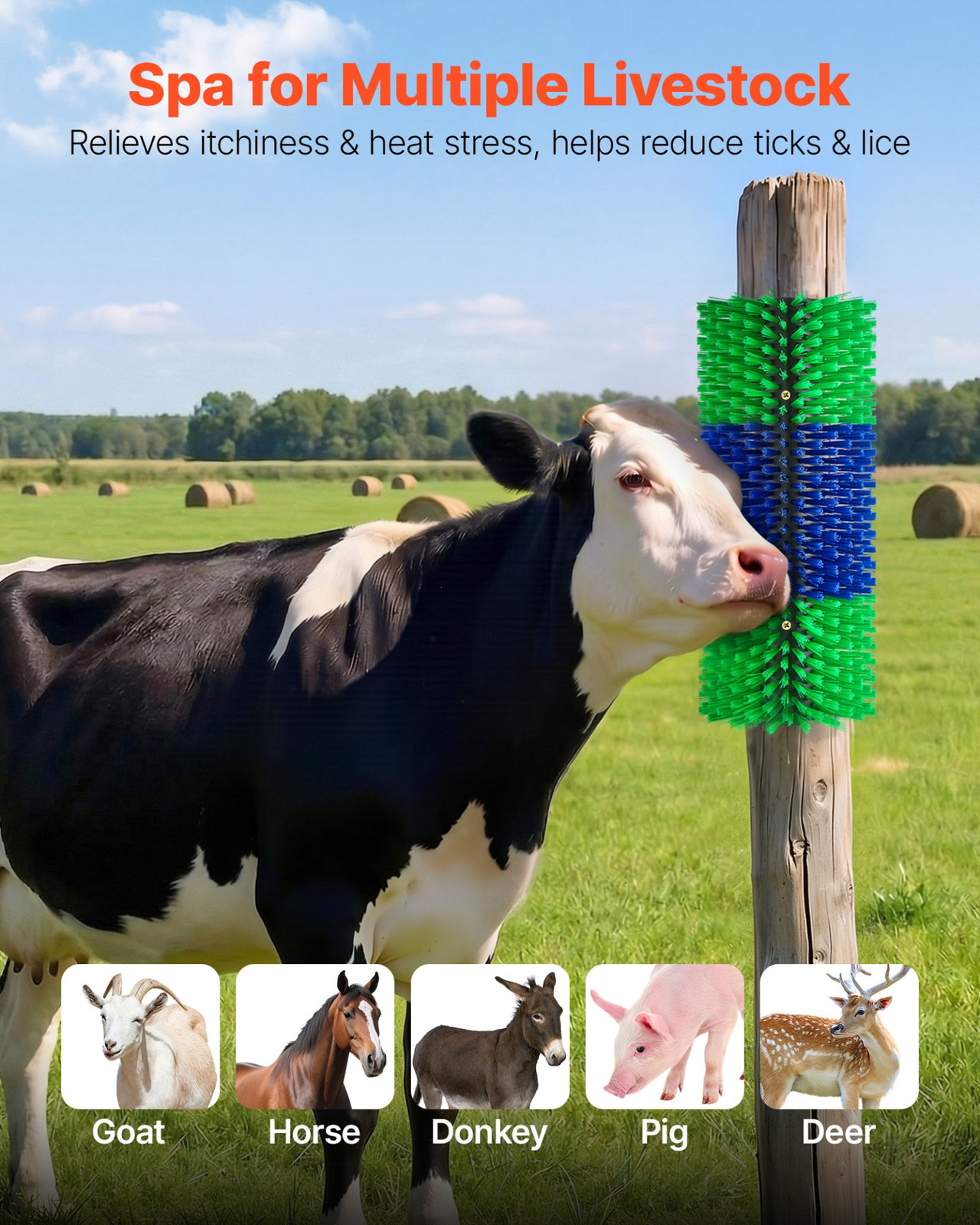 2PCS Livestock Scratching Brush Goat Cow Horse Grooming Scratch Post Set GB