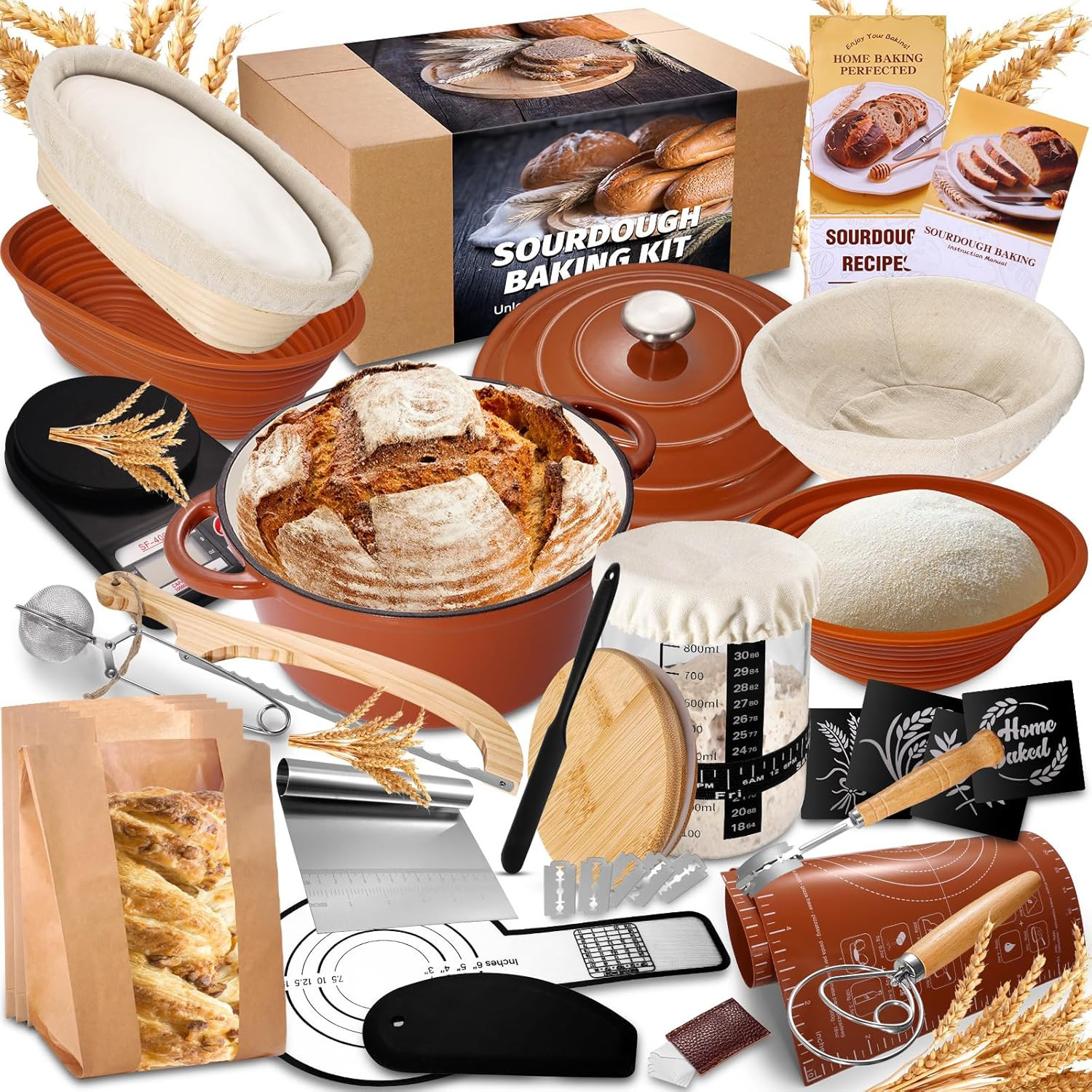 Sourdough Starter Kit with Enamel Cast Iron Pot, Complete Sourdough Bread Baking