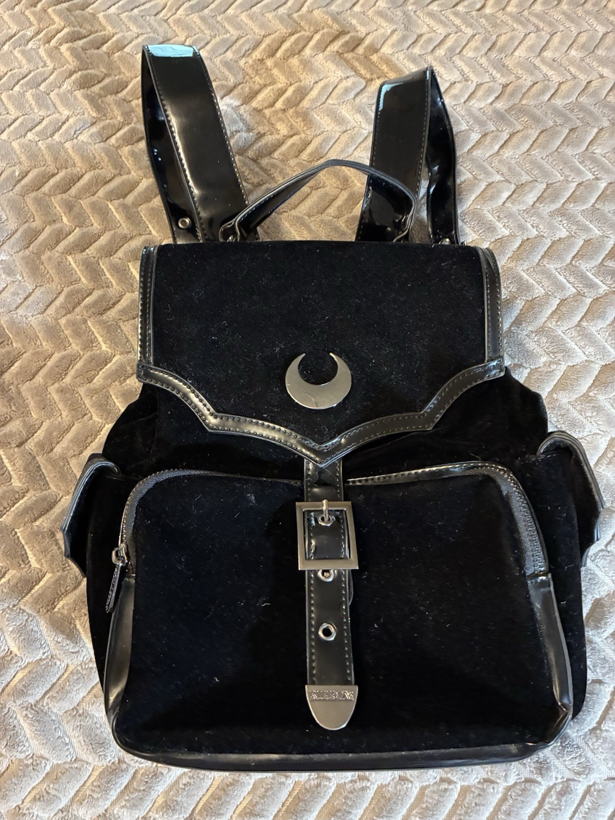 Nyah Killstar Black Goth Punk Rock Velvet Backpack Moon Multi Compartment Handle
