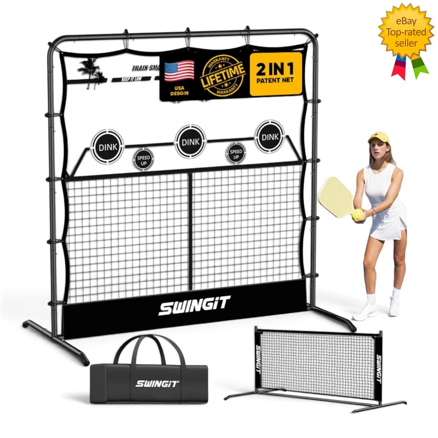 Pickleball Rebounder Net 6FT 2-in-1 Practice Net Solo Training Portable New