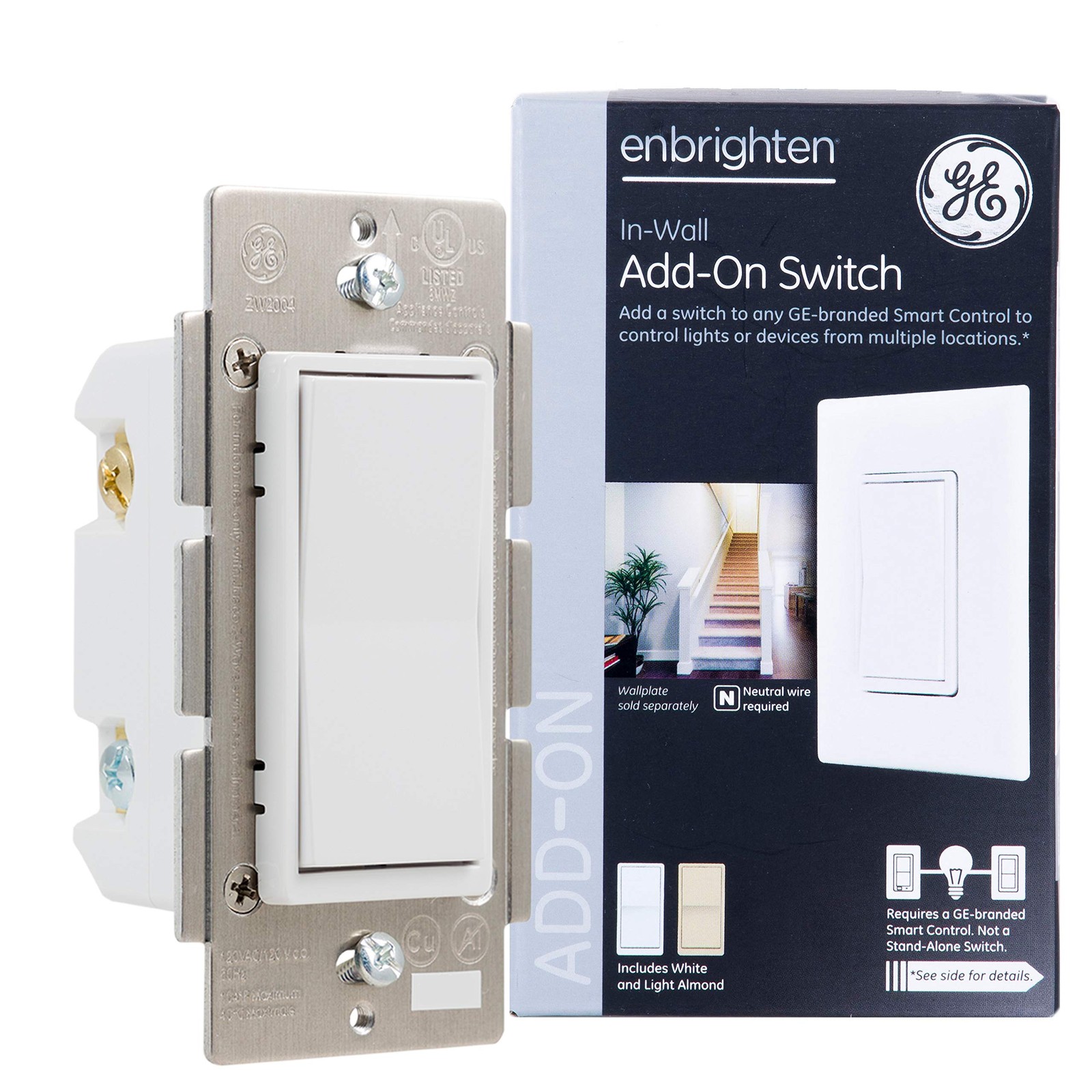 GE Enbrighten Add-On Z-Wave Zigbee Switch White/Almond 12723 Not Standalone